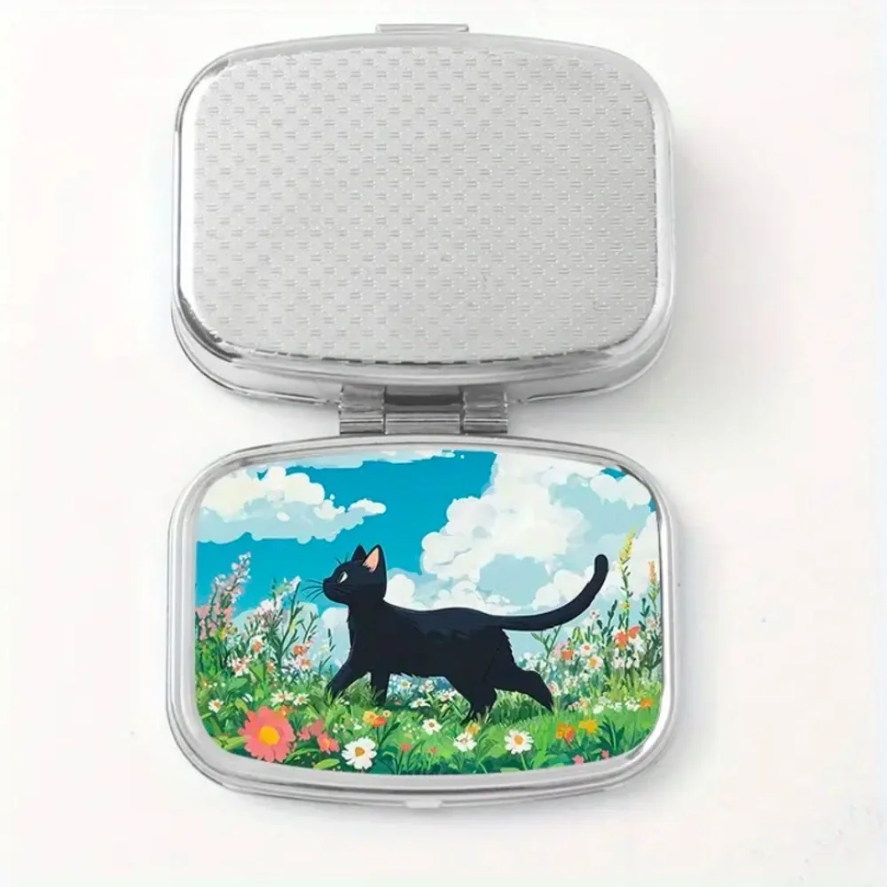 NIB 1pc Sun Black Cat Print l Pill Case /Small Jewelry Box